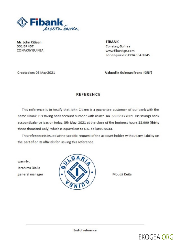 Guinée , Fibank , reference